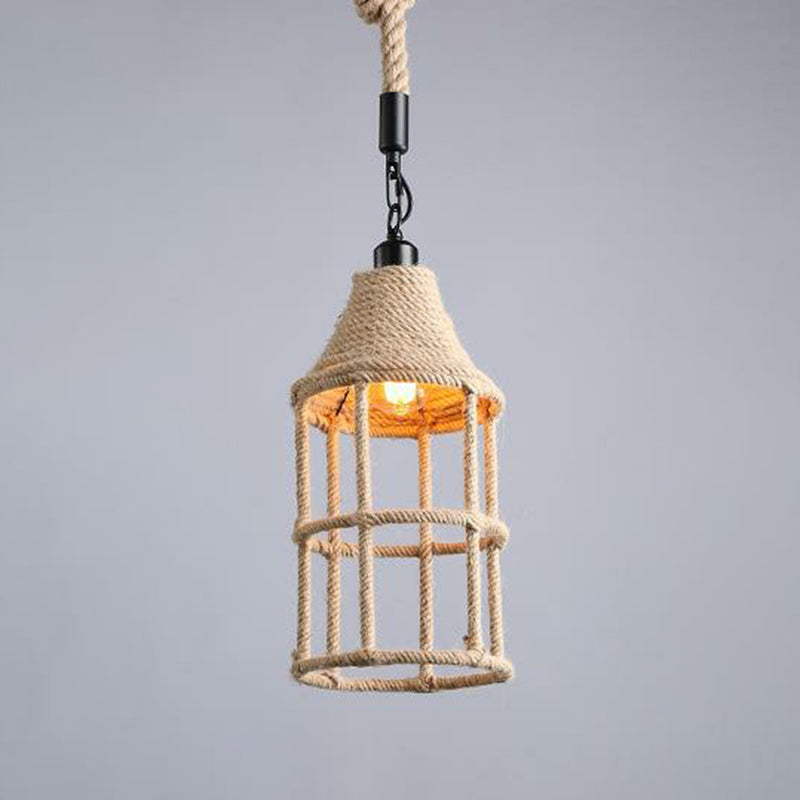 Hemp Rope Wrapped Ceiling Light Industrial Single Restaurant Hanging Pendant Light in Brown Brown A Clearhalo 'Ceiling Lights' 'Industrial Pendants' 'Industrial' 'Middle Century Pendants' 'Pendant Lights' 'Pendants' 'Tiffany' Lighting' 2228010