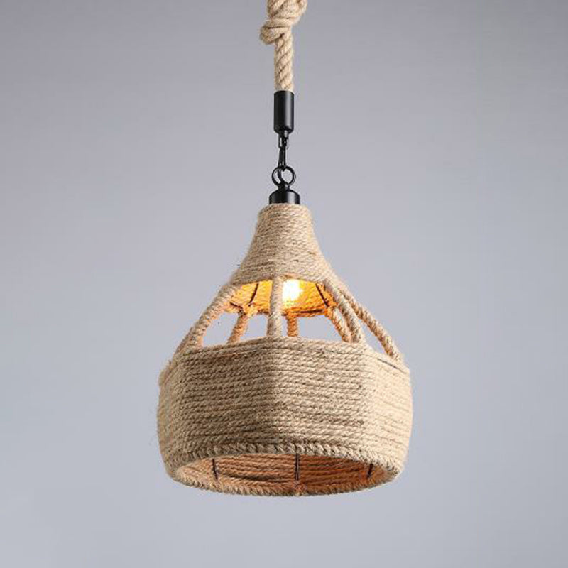 Hemp Rope Wrapped Ceiling Light Industrial Single Restaurant Hanging Pendant Light in Brown Brown L Clearhalo 'Ceiling Lights' 'Industrial Pendants' 'Industrial' 'Middle Century Pendants' 'Pendant Lights' 'Pendants' 'Tiffany' Lighting' 2228013