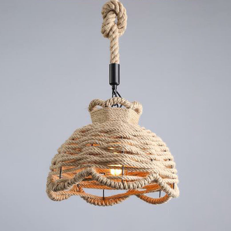 Hemp Rope Wrapped Ceiling Light Industrial Single Restaurant Hanging Pendant Light in Brown Brown K Clearhalo 'Ceiling Lights' 'Industrial Pendants' 'Industrial' 'Middle Century Pendants' 'Pendant Lights' 'Pendants' 'Tiffany' Lighting' 2228014