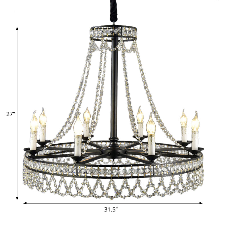 Retro Circular Hanging Chandelier Crystal 4/6/8 Lights Suspension Light in Black Clearhalo 'Ceiling Lights' 'Chandeliers' 'Modern Chandeliers' 'Modern' Lighting' 222802