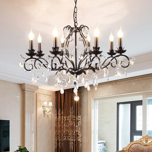 Black Candle Ceiling Chandelier Modernism Crystal 6/8 Bulbs Pendant Light Fixture 8 Black Clearhalo 'Ceiling Lights' 'Chandeliers' 'Modern Chandeliers' 'Modern' Lighting' 222808