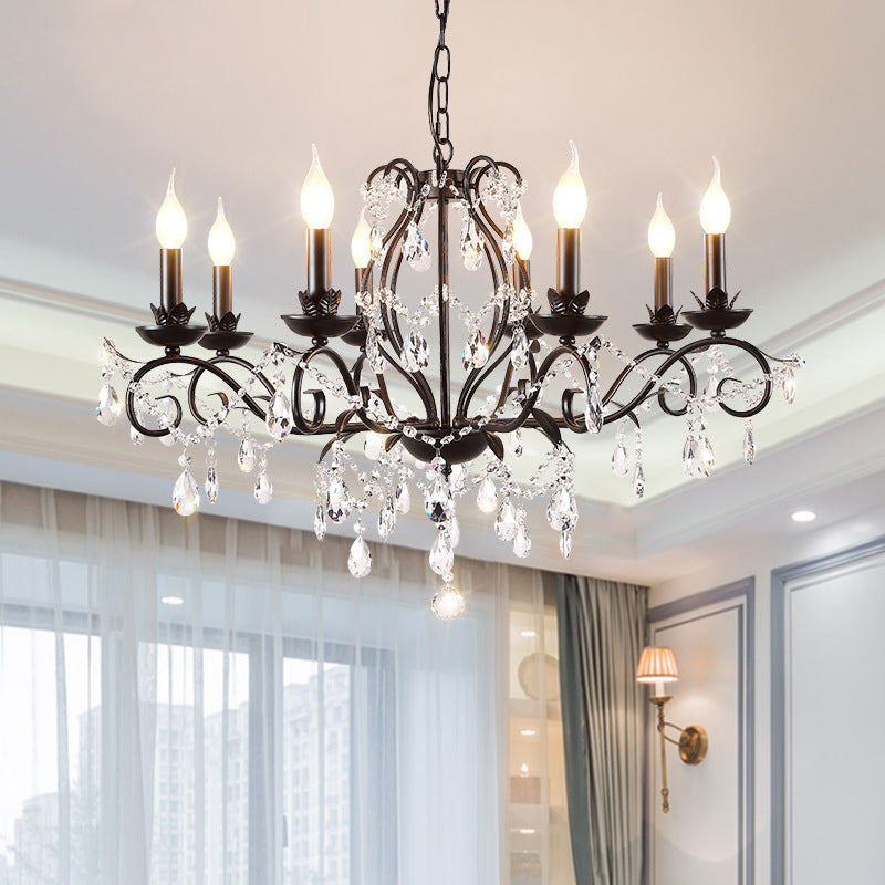 Black Candle Ceiling Chandelier Modernism Crystal 6/8 Bulbs Pendant Light Fixture Clearhalo 'Ceiling Lights' 'Chandeliers' 'Modern Chandeliers' 'Modern' Lighting' 222809
