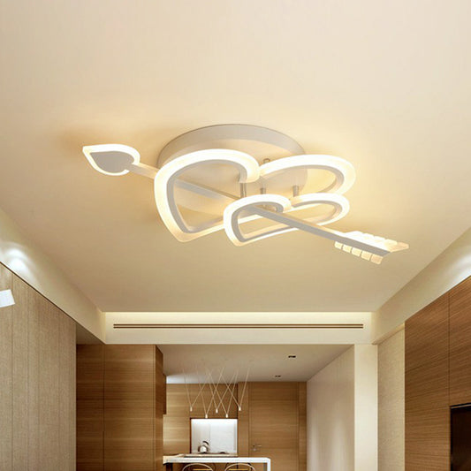Heart and Arrow Acrylic LED Flush Mount Nordic White Semi Flush Lighting for Bedroom Clearhalo 'Ceiling Lights' 'Close To Ceiling Lights' 'Close to ceiling' 'Semi-flushmount' Lighting' 2228093