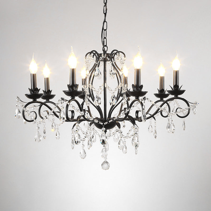 Black Candle Ceiling Chandelier Modernism Crystal 6/8 Bulbs Pendant Light Fixture Clearhalo 'Ceiling Lights' 'Chandeliers' 'Modern Chandeliers' 'Modern' Lighting' 222810