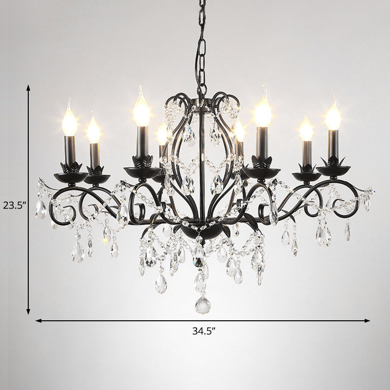 Black Candle Ceiling Chandelier Modernism Crystal 6/8 Bulbs Pendant Light Fixture Clearhalo 'Ceiling Lights' 'Chandeliers' 'Modern Chandeliers' 'Modern' Lighting' 222811