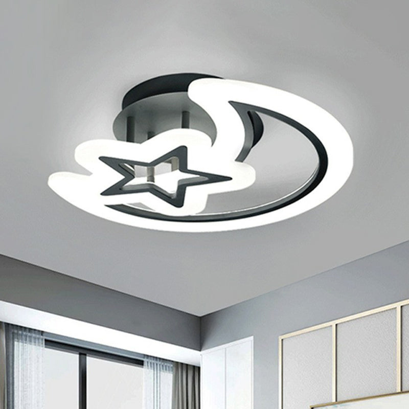 Crescent and Star LED Semi Flush Light Modern Style Acrylic Bedroom Ceiling Flush Mount Black White Clearhalo 'Ceiling Lights' 'Close To Ceiling Lights' 'Close to ceiling' 'Semi-flushmount' Lighting' 2228113