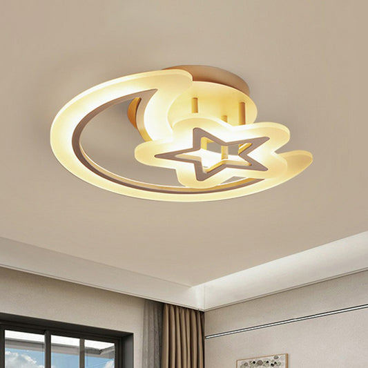 Crescent and Star LED Semi Flush Light Modern Style Acrylic Bedroom Ceiling Flush Mount Coffee Clearhalo 'Ceiling Lights' 'Close To Ceiling Lights' 'Close to ceiling' 'Semi-flushmount' Lighting' 2228115