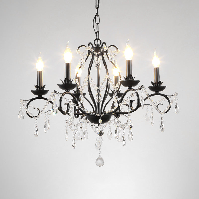 Black Candle Ceiling Chandelier Modernism Crystal 6/8 Bulbs Pendant Light Fixture Clearhalo 'Ceiling Lights' 'Chandeliers' 'Modern Chandeliers' 'Modern' Lighting' 222814