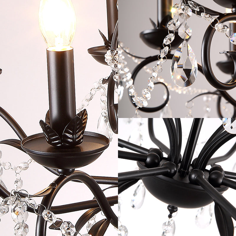 Black Candle Ceiling Chandelier Modernism Crystal 6/8 Bulbs Pendant Light Fixture Clearhalo 'Ceiling Lights' 'Chandeliers' 'Modern Chandeliers' 'Modern' Lighting' 222816