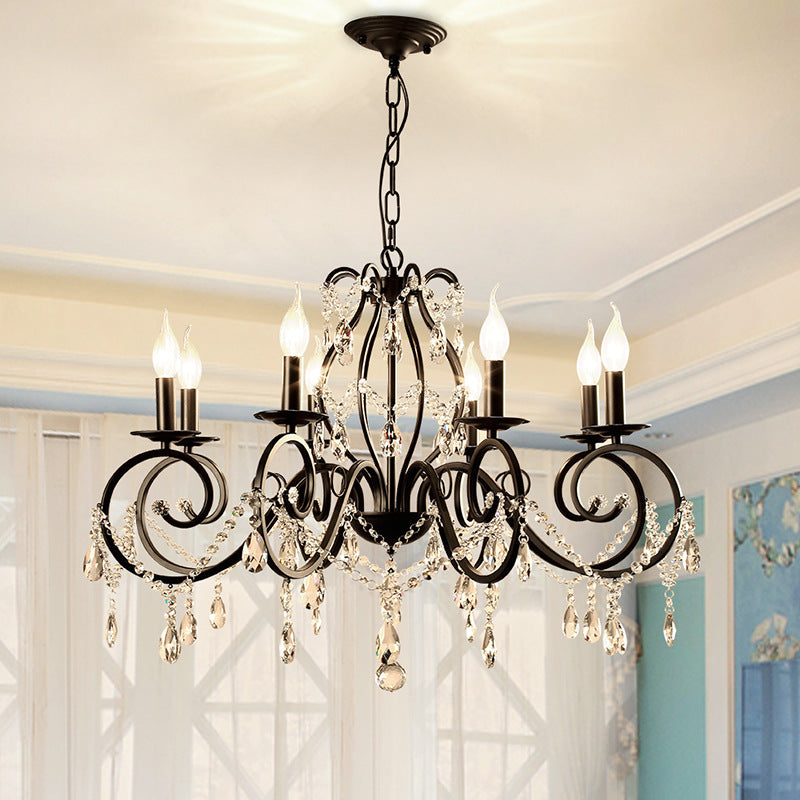 Modern 6/8 Bulbs Chandelier Lamp Black Candle Pendant Light Fixture with Crystal Shade 8 Black Clearhalo 'Ceiling Lights' 'Chandeliers' 'Modern Chandeliers' 'Modern' Lighting' 222817