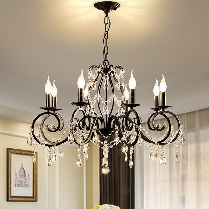 Modern 6/8 Bulbs Chandelier Lamp Black Candle Pendant Light Fixture with Crystal Shade Clearhalo 'Ceiling Lights' 'Chandeliers' 'Modern Chandeliers' 'Modern' Lighting' 222818