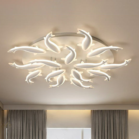 Fish Flush Mount Light Contemporary Acrylic White LED Semi Flush Ceiling Light for Living Room 15 White Clearhalo 'Ceiling Lights' 'Close To Ceiling Lights' 'Close to ceiling' 'Semi-flushmount' Lighting' 2228187