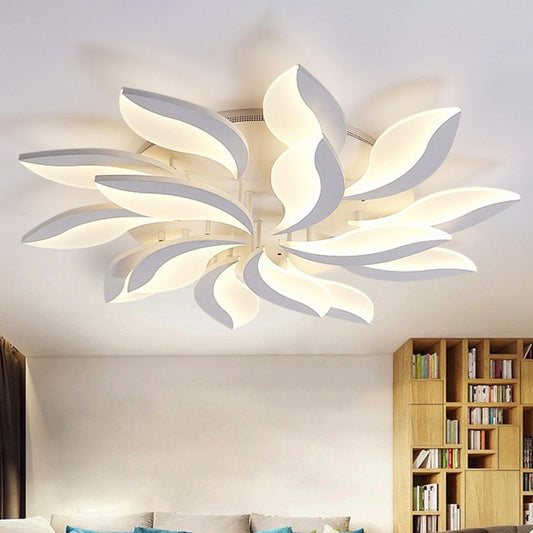 Simple Style Leaf LED Semi Flush Lighting Acrylic Living Room Ceiling Mounted Light Fixture in White 15 White Clearhalo 'Ceiling Lights' 'Close To Ceiling Lights' 'Close to ceiling' 'Semi-flushmount' Lighting' 2228195