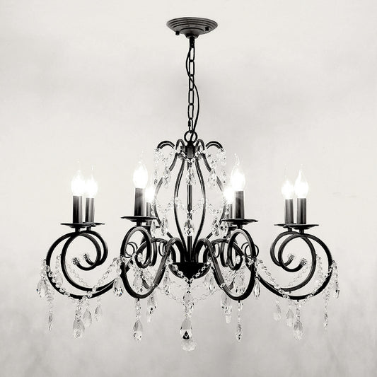 Modern 6/8 Bulbs Chandelier Lamp Black Candle Pendant Light Fixture with Crystal Shade Clearhalo 'Ceiling Lights' 'Chandeliers' 'Modern Chandeliers' 'Modern' Lighting' 222819