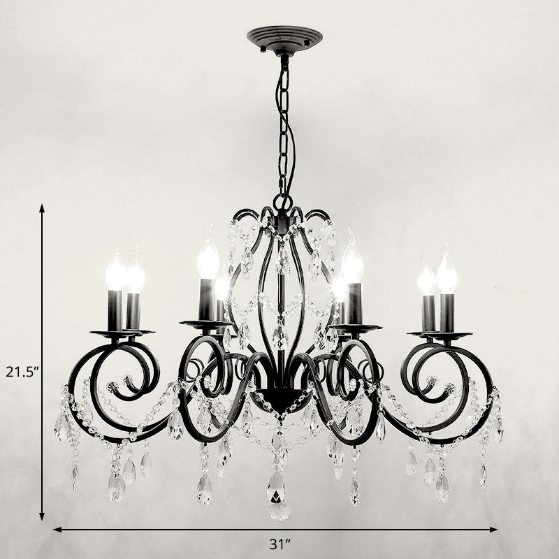 Modern 6/8 Bulbs Chandelier Lamp Black Candle Pendant Light Fixture with Crystal Shade Clearhalo 'Ceiling Lights' 'Chandeliers' 'Modern Chandeliers' 'Modern' Lighting' 222820