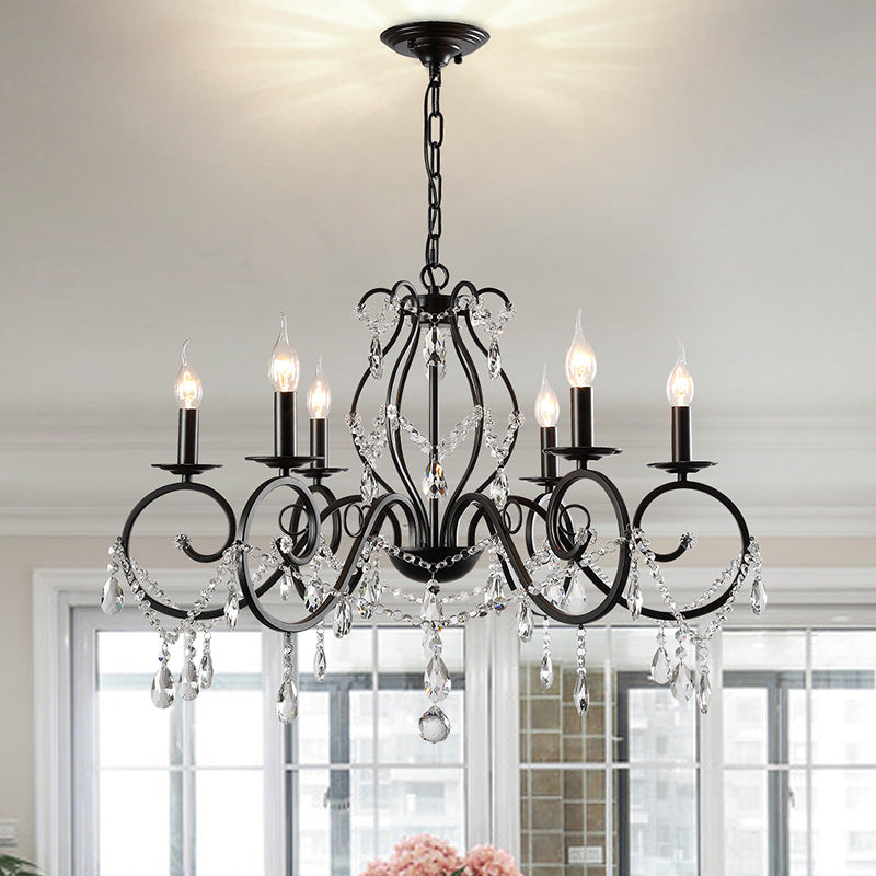 Modern 6/8 Bulbs Chandelier Lamp Black Candle Pendant Light Fixture with Crystal Shade 6 Black Clearhalo 'Ceiling Lights' 'Chandeliers' 'Modern Chandeliers' 'Modern' Lighting' 222821