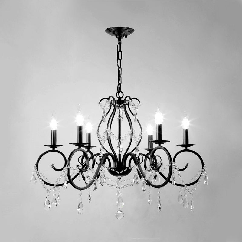 Modern 6/8 Bulbs Chandelier Lamp Black Candle Pendant Light Fixture with Crystal Shade Clearhalo 'Ceiling Lights' 'Chandeliers' 'Modern Chandeliers' 'Modern' Lighting' 222822