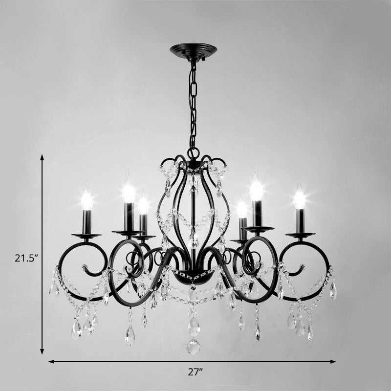 Modern 6/8 Bulbs Chandelier Lamp Black Candle Pendant Light Fixture with Crystal Shade Clearhalo 'Ceiling Lights' 'Chandeliers' 'Modern Chandeliers' 'Modern' Lighting' 222823