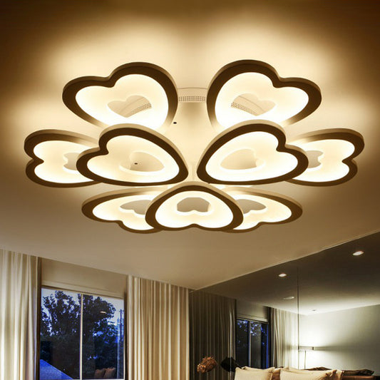 Acrylic Heart LED Semi Flush Modern White Flush Ceiling Light Fixture for Living Room 9 White Clearhalo 'Ceiling Lights' 'Close To Ceiling Lights' 'Close to ceiling' 'Semi-flushmount' Lighting' 2228234