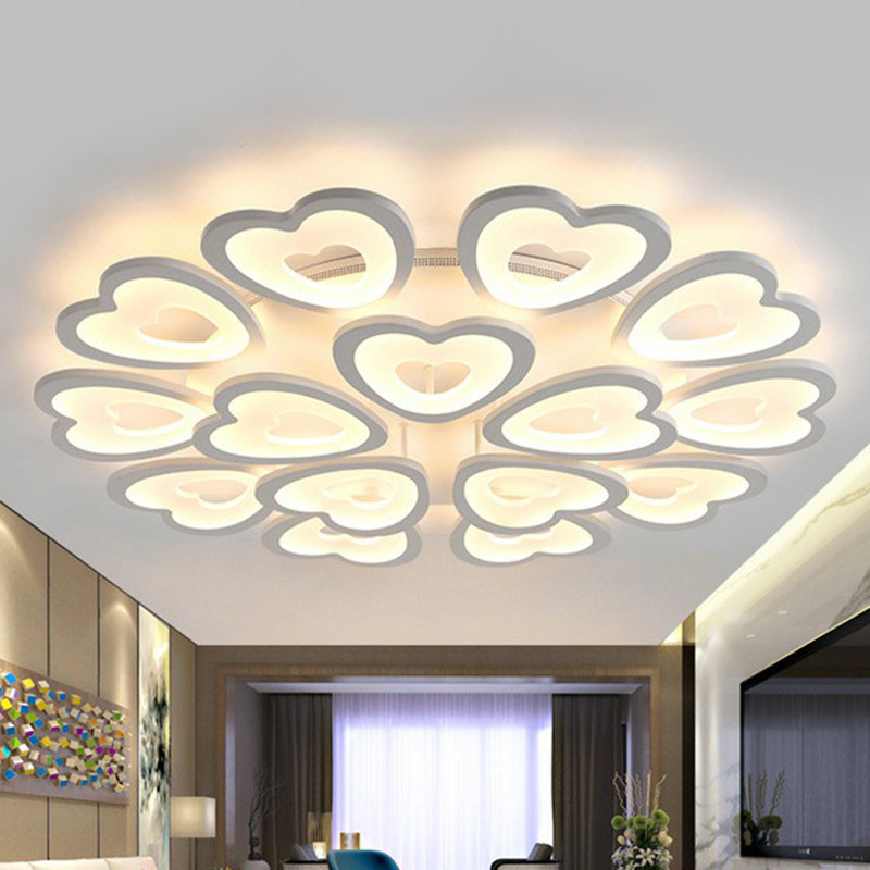 Acrylic Heart LED Semi Flush Modern White Flush Ceiling Light Fixture for Living Room 15 White Clearhalo 'Ceiling Lights' 'Close To Ceiling Lights' 'Close to ceiling' 'Semi-flushmount' Lighting' 2228235