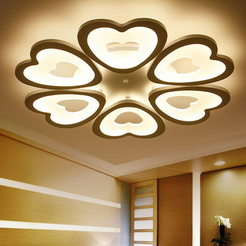 Acrylic Heart LED Semi Flush Modern White Flush Ceiling Light Fixture for Living Room 6 White Clearhalo 'Ceiling Lights' 'Close To Ceiling Lights' 'Close to ceiling' 'Semi-flushmount' Lighting' 2228237