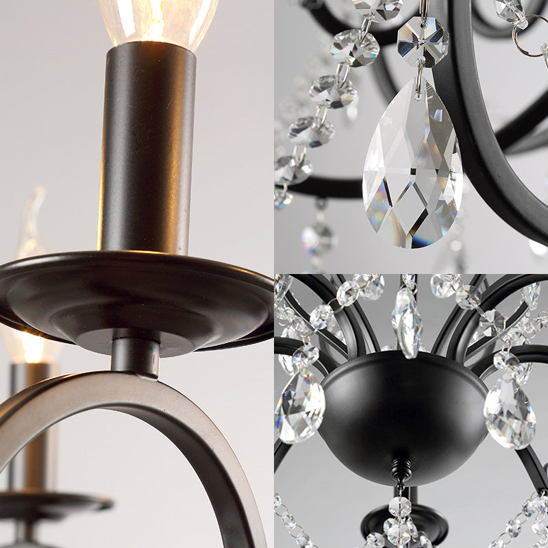 Modern 6/8 Bulbs Chandelier Lamp Black Candle Pendant Light Fixture with Crystal Shade Clearhalo 'Ceiling Lights' 'Chandeliers' 'Modern Chandeliers' 'Modern' Lighting' 222824