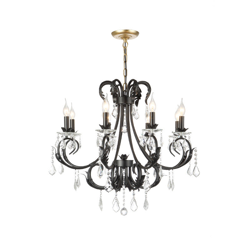 6/8 Bulbs Candle Pendant Chandelier Nordic Crystal Hanging Ceiling Light in Black for Living Room Clearhalo 'Ceiling Lights' 'Chandeliers' 'Modern Chandeliers' 'Modern' Lighting' 222827