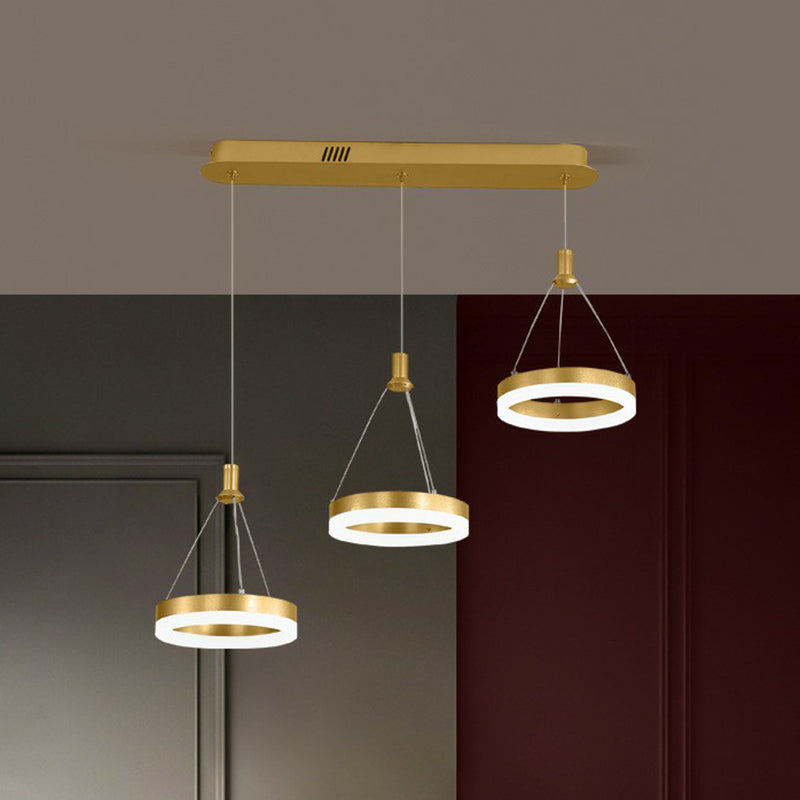 Contemporary Geometric LED Multi Ceiling Lamp Metallic 3 Bulbs Dining Room Suspension Light Fixture Gold Round Clearhalo 'Ceiling Lights' 'Modern Pendants' 'Modern' 'Pendant Lights' 'Pendants' Lighting' 2228279