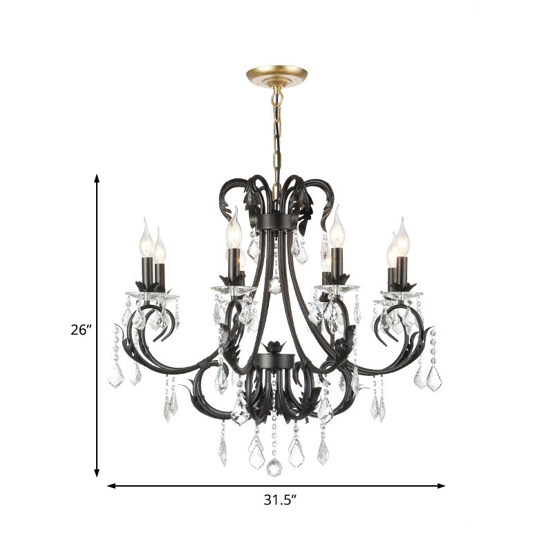 6/8 Bulbs Candle Pendant Chandelier Nordic Crystal Hanging Ceiling Light in Black for Living Room Clearhalo 'Ceiling Lights' 'Chandeliers' 'Modern Chandeliers' 'Modern' Lighting' 222828