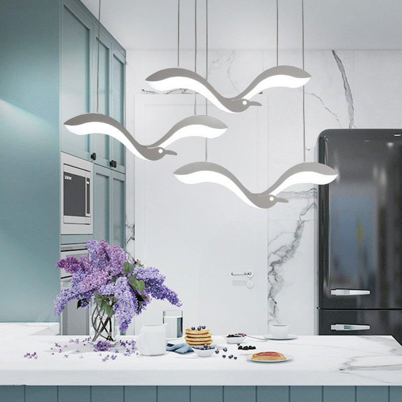 Flying Bird Hanging Lighting Simplicity Acrylic Dining Room LED Multi Light Pendant in White 3 White Clearhalo 'Ceiling Lights' 'Modern Pendants' 'Modern' 'Pendant Lights' 'Pendants' Lighting' 2228287