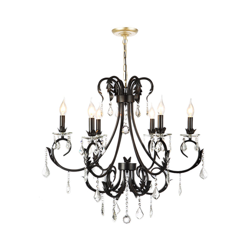 6/8 Bulbs Candle Pendant Chandelier Nordic Crystal Hanging Ceiling Light in Black for Living Room Clearhalo 'Ceiling Lights' 'Chandeliers' 'Modern Chandeliers' 'Modern' Lighting' 222831