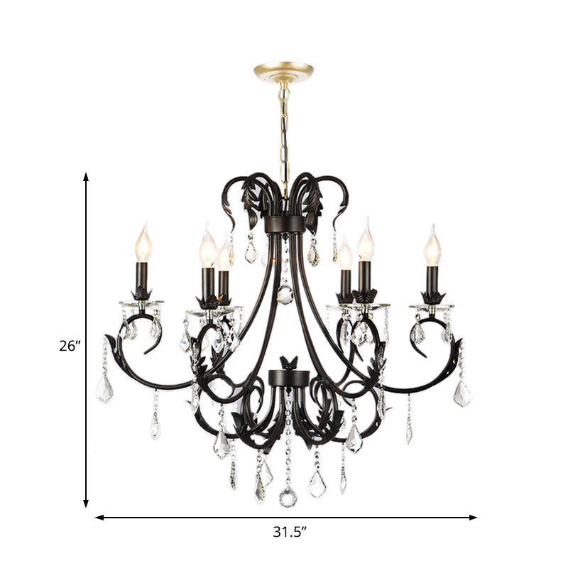 6/8 Bulbs Candle Pendant Chandelier Nordic Crystal Hanging Ceiling Light in Black for Living Room Clearhalo 'Ceiling Lights' 'Chandeliers' 'Modern Chandeliers' 'Modern' Lighting' 222832