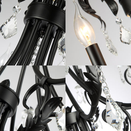 6/8 Bulbs Candle Pendant Chandelier Nordic Crystal Hanging Ceiling Light in Black for Living Room Clearhalo 'Ceiling Lights' 'Chandeliers' 'Modern Chandeliers' 'Modern' Lighting' 222833