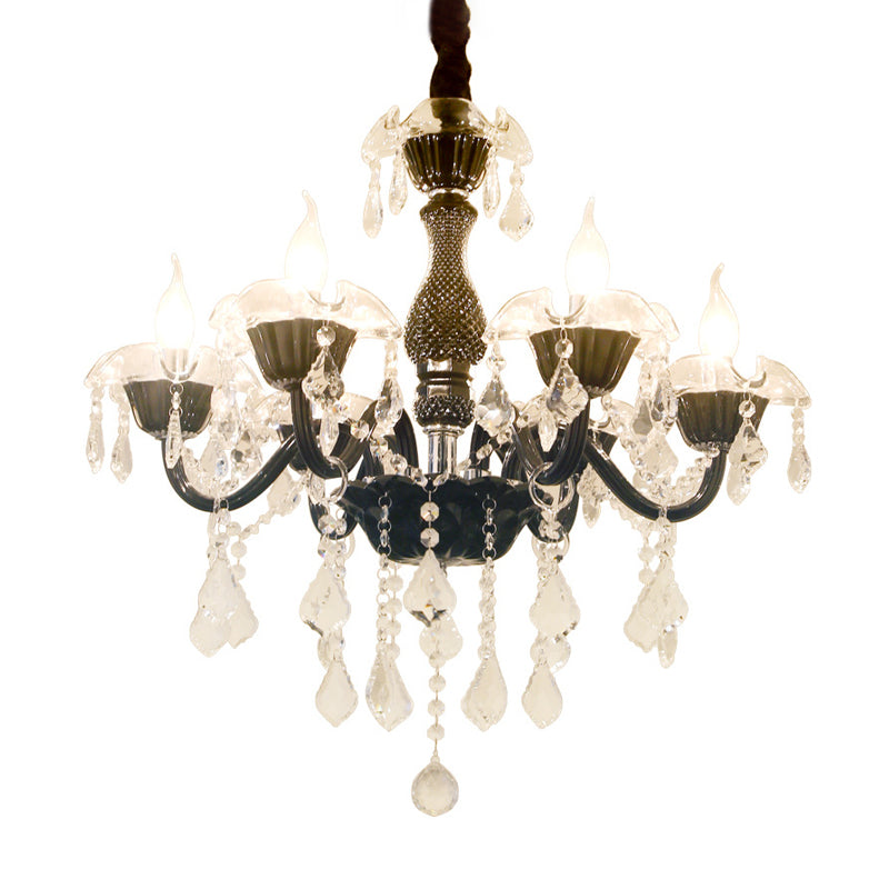 Black Flower Ceiling Chandelier Modernism Crystal 6 Heads Pendant Light Fixture for Dining Room Clearhalo 'Ceiling Lights' 'Chandeliers' 'Modern Chandeliers' 'Modern' Lighting' 222843