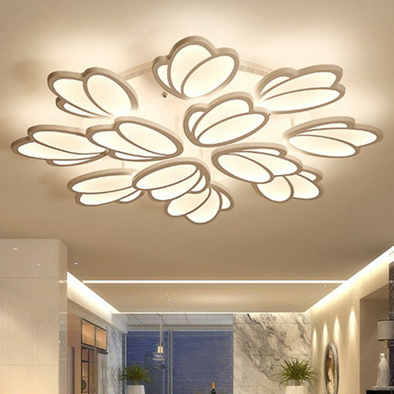 Floral LED Semi Flush Modern Acrylic Living Room Flush Ceiling Light Fixture in White 12 White Warm Clearhalo 'Ceiling Lights' 'Close To Ceiling Lights' 'Close to ceiling' 'Semi-flushmount' Lighting' 2228438