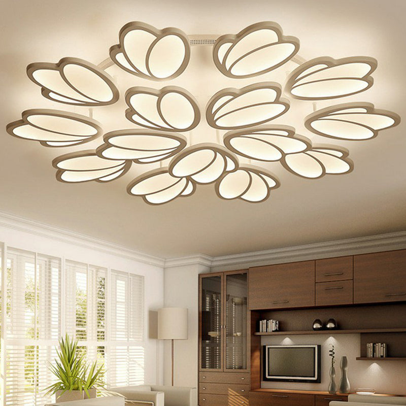 Floral LED Semi Flush Modern Acrylic Living Room Flush Ceiling Light Fixture in White 15 White Clearhalo 'Ceiling Lights' 'Close To Ceiling Lights' 'Close to ceiling' 'Semi-flushmount' Lighting' 2228439