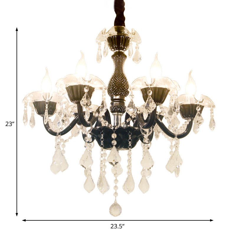 Black Flower Ceiling Chandelier Modernism Crystal 6 Heads Pendant Light Fixture for Dining Room Clearhalo 'Ceiling Lights' 'Chandeliers' 'Modern Chandeliers' 'Modern' Lighting' 222844