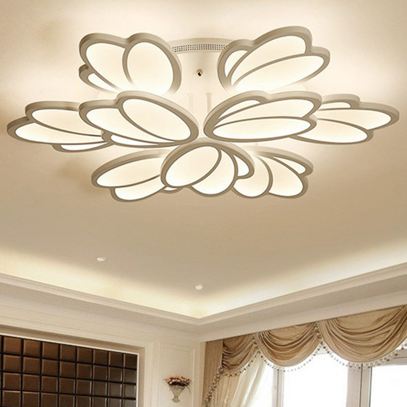 Floral LED Semi Flush Modern Acrylic Living Room Flush Ceiling Light Fixture in White 9 White Clearhalo 'Ceiling Lights' 'Close To Ceiling Lights' 'Close to ceiling' 'Semi-flushmount' Lighting' 2228441