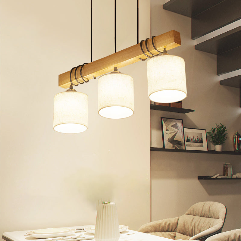 Cylindrical Dining Room LED Hanging Light Fabric Nordic Style Island Ceiling Light in Wood Wood Clearhalo 'Ceiling Lights' 'Island Lights' Lighting' 2228569