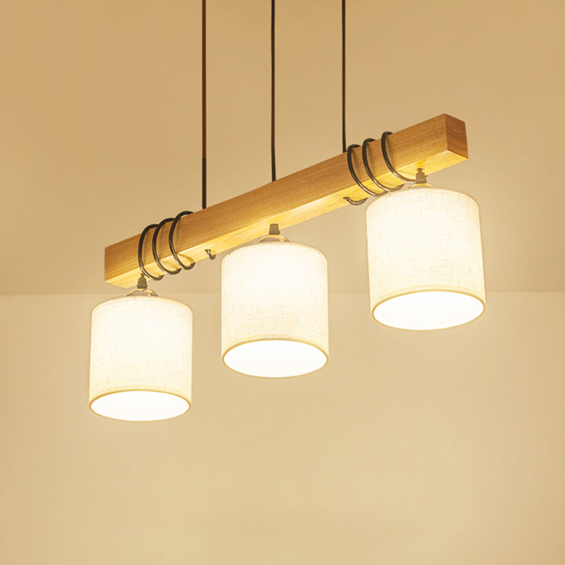 Cylindrical Dining Room LED Hanging Light Fabric Nordic Style Island Ceiling Light in Wood Clearhalo 'Ceiling Lights' 'Island Lights' Lighting' 2228570