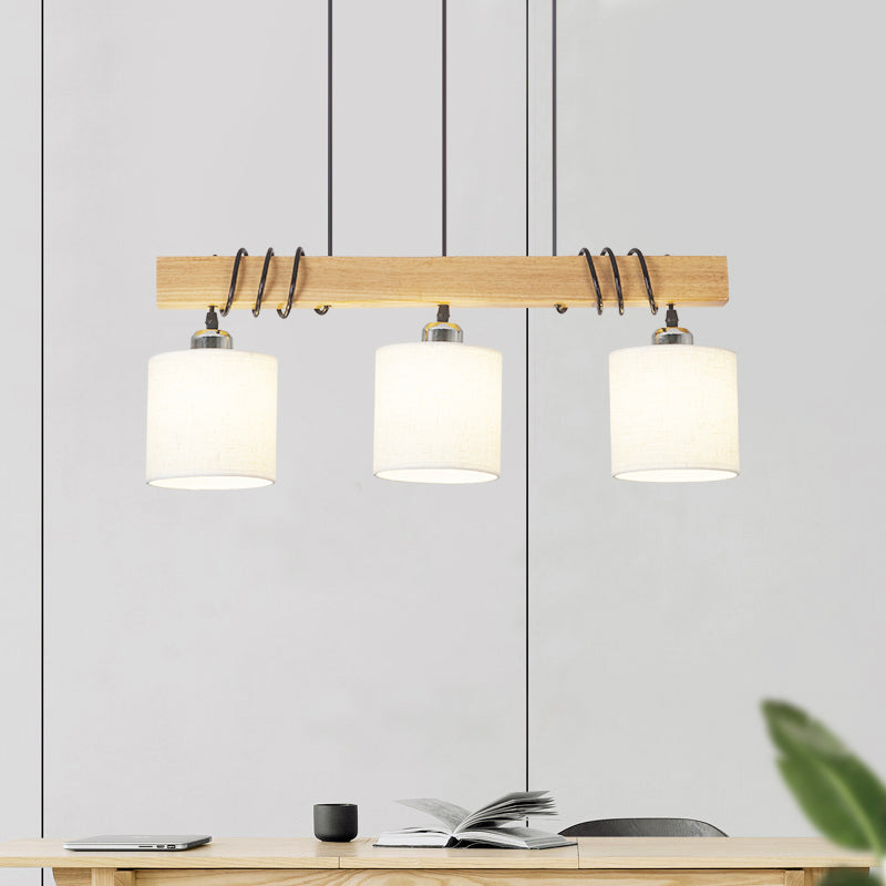 Cylindrical Dining Room LED Hanging Light Fabric Nordic Style Island Ceiling Light in Wood Clearhalo 'Ceiling Lights' 'Island Lights' Lighting' 2228571