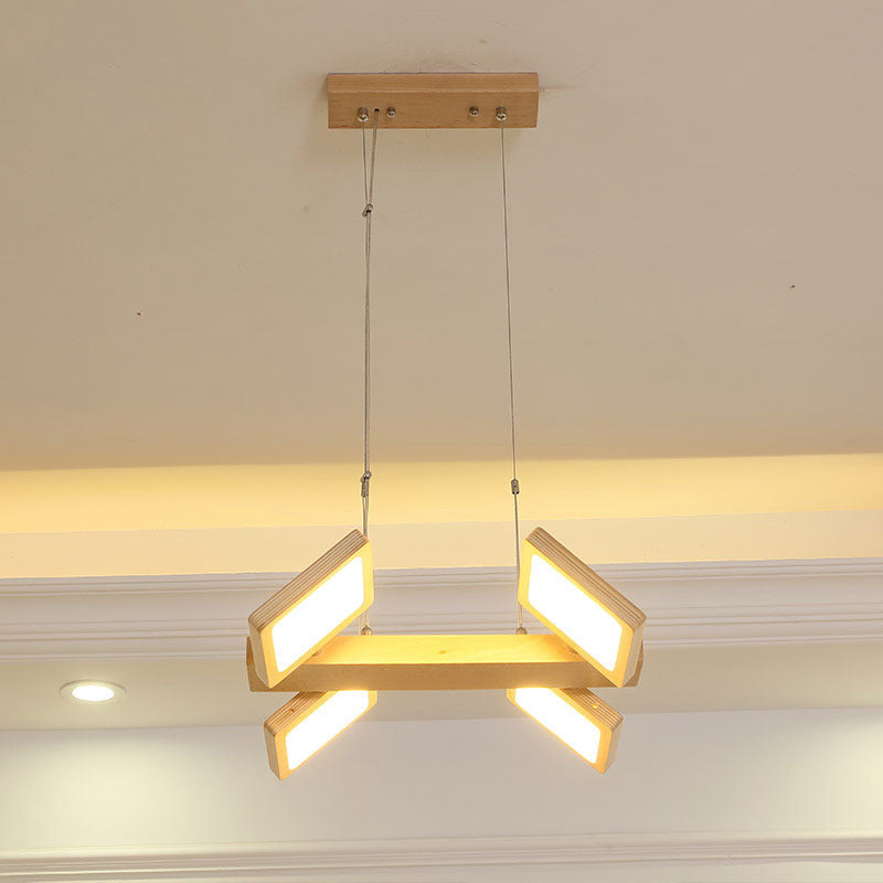 Japanese Style Square LED Pendant Light Wood Restaurant Hanging Island Lighting with Acrylic Shade Clearhalo 'Ceiling Lights' 'Island Lights' Lighting' 2228578