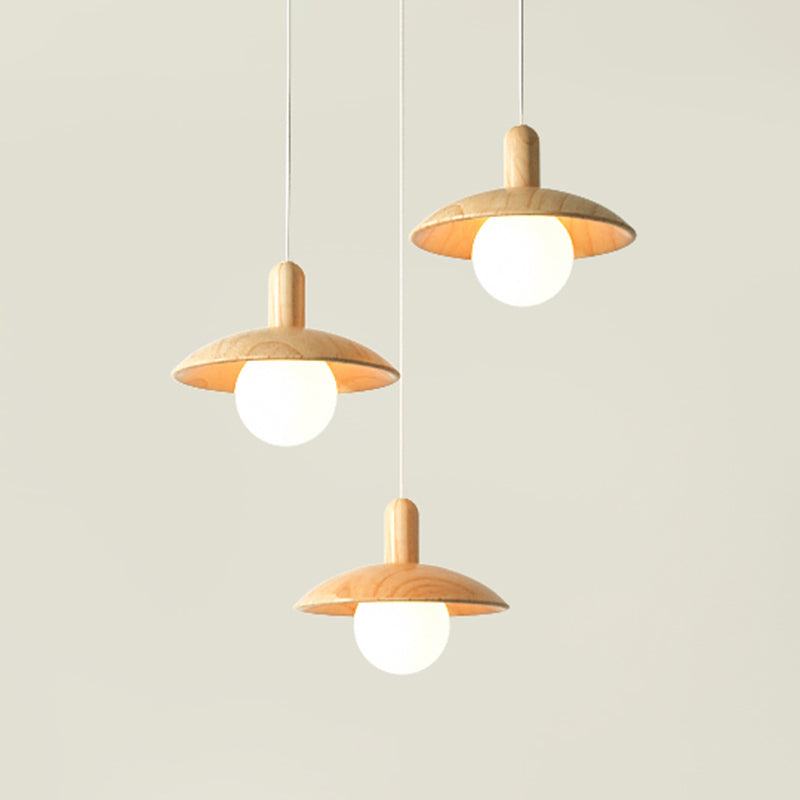 Funnel Shade Restaurant Multi Light Pendant Wood 3 Bulbs Minimalist Hanging Lighting Clearhalo 'Ceiling Lights' 'Modern Pendants' 'Modern' 'Pendant Lights' 'Pendants' Lighting' 2228606