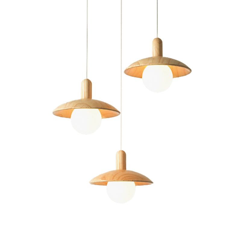 Funnel Shade Restaurant Multi Light Pendant Wood 3 Bulbs Minimalist Hanging Lighting Clearhalo 'Ceiling Lights' 'Modern Pendants' 'Modern' 'Pendant Lights' 'Pendants' Lighting' 2228608