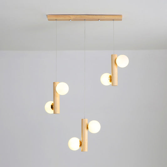 Contemporary Modo Suspension Light Cream Glass Dining Room Multi Light Pendant in Wood 6 Wood Clearhalo 'Ceiling Lights' 'Modern Pendants' 'Modern' 'Pendant Lights' 'Pendants' Lighting' 2228643