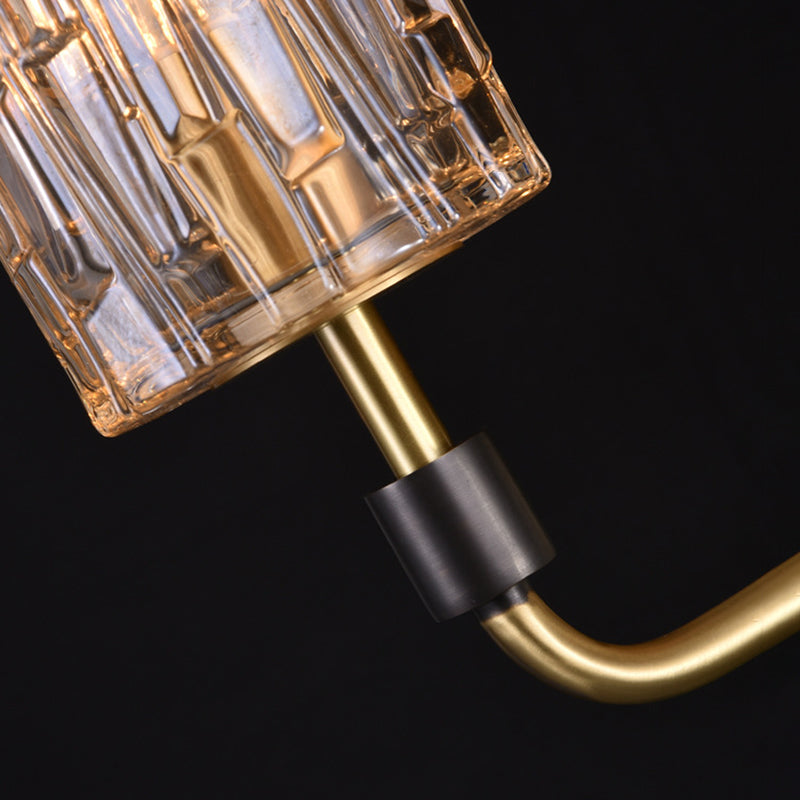 1/2-Head Bedside Wall Sconce Contemporary Style Brass Wall Lighting with Cylinder Clear Crystal Shade Clearhalo 'Cast Iron' 'Glass' 'Industrial' 'Modern wall lights' 'Modern' 'Tiffany' 'Traditional wall lights' 'Wall Lamps & Sconces' 'Wall Lights' Lighting' 222872