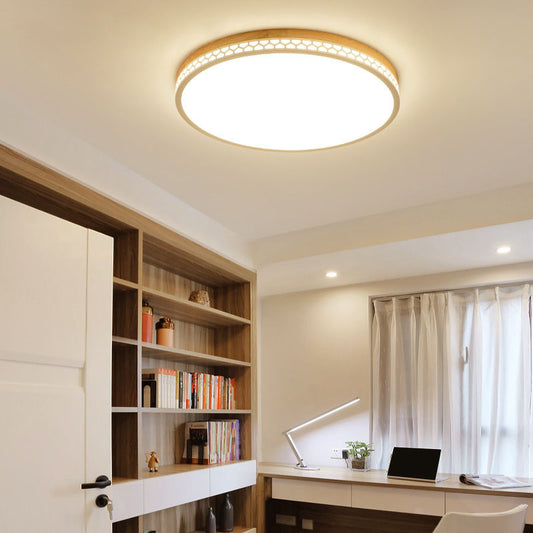 Circle Flush Ceiling Light Contemporary Wood Bedroom LED Flush Mount Lighting Fixture in White Clearhalo 'Ceiling Lights' 'Close To Ceiling Lights' 'Close to ceiling' 'Flush mount' Lighting' 2228738