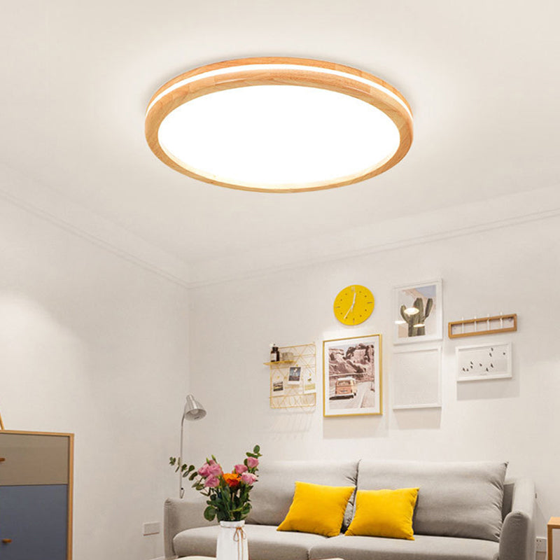 Wood Circular LED Flush Mount Light Simplicity Flush Mount Ceiling Light with Acrylic Shade in White White Clearhalo 'Ceiling Lights' 'Close To Ceiling Lights' 'Close to ceiling' 'Flush mount' Lighting' 2228741