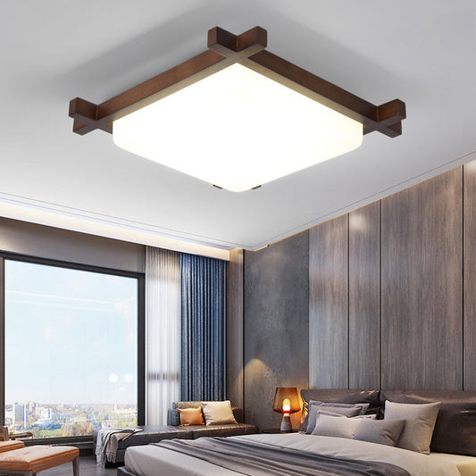 Square Bedroom Flush Light Acrylic Nordic Style LED Flush Ceiling Light Fixture in Wood Clearhalo 'Ceiling Lights' 'Close To Ceiling Lights' 'Close to ceiling' 'Flush mount' Lighting' 2228839