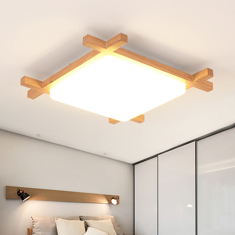 Minimalist Square Flush Mount Lighting Wood Bedroom LED Flush Mount Fixture with Acrylic Shade Wood Clearhalo 'Ceiling Lights' 'Close To Ceiling Lights' 'Close to ceiling' 'Flush mount' Lighting' 2228944